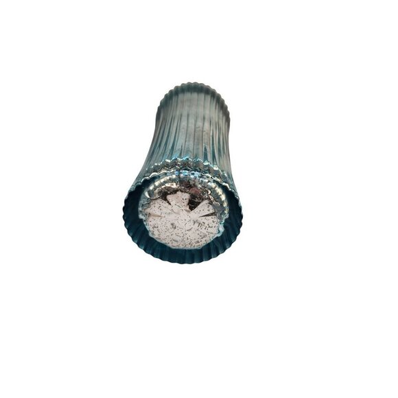 Ribbed Aqua Blue Mercury Glass Vase 11.5" Tall Decorative Accent Piece For Seasi - Picture 4 of 8